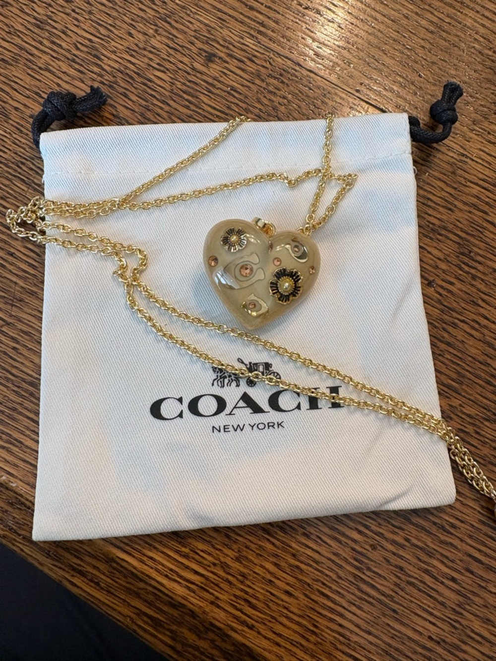 Coach Gold Heart Pendant Necklace with Floral Studs